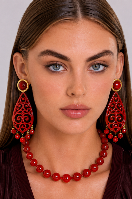 Michael Nash Jewelry | Amelia Red Carnelian Resin Cut Out Drop Earrings