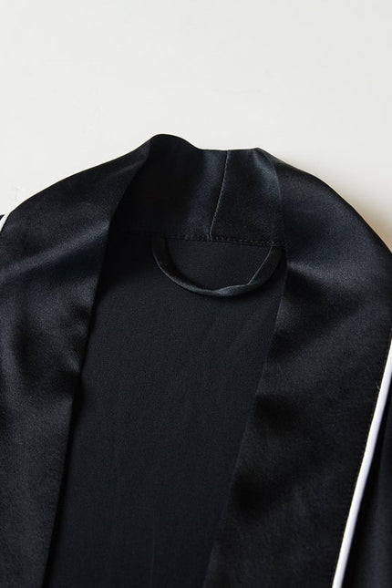 Soft Strokes Silk | Black Float Kimono Robe & Slip Mini Dress Set