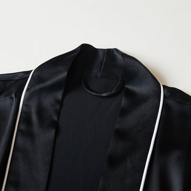 Soft Strokes Silk | Black Float Kimono Robe & Slip Mini Dress Set