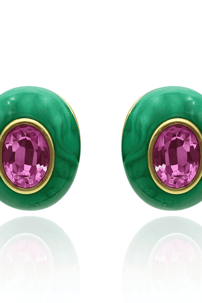 Michael Nash Jewelry | Stephanie Malachite Resin Earring With Pink Glass Stone