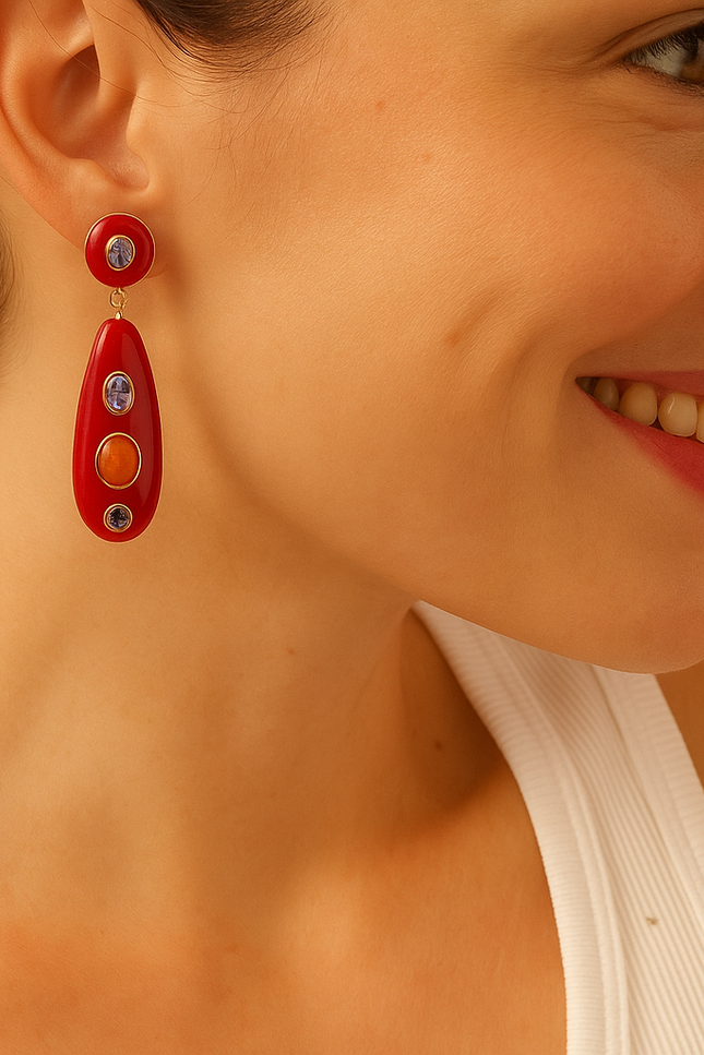 Michael Nash Jewelry | Sofia Rouge Resin And Enamel Pierced Earrings With Light Amethyst Crystal Stones