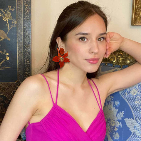 Michael Nash Jewelry | Burnt Orange Floral Resin Drop Earrings