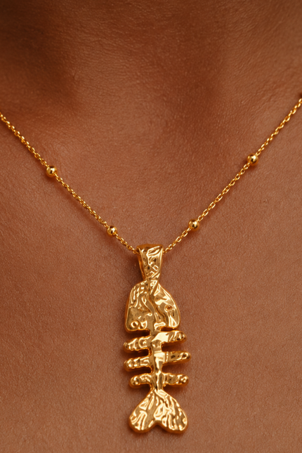 Arvino | Fish Bone Necklace in 925 Sterling Silver-Gold Finish