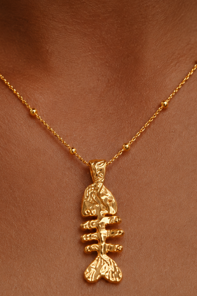Arvino | Fish Bone Necklace in 925 Sterling Silver-Gold Finish