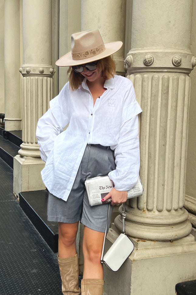 Soft Washed Linen Oversized Shirt WING WHITE