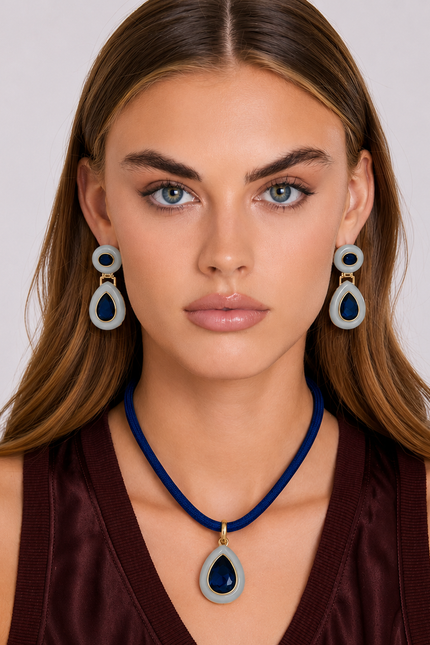 Lena Aqua And Sapphire Crystal Drop Necklace