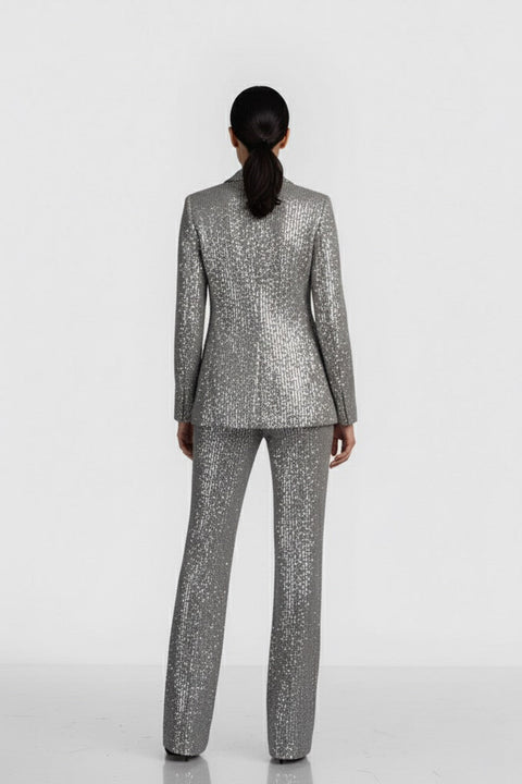 Anitabel | TIA STRUCTURED SEQUIN HIGH LOW BLAZER WITH A DETACHABLE BELT IN SILVER