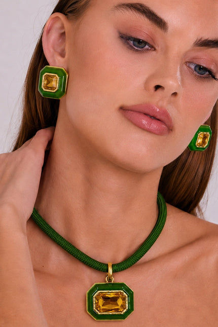 Lena Green Resin Octagon And Topaz Crystal Pendant