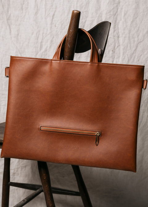 Estimon | Briefcase laptop bag corn leather cognac brown