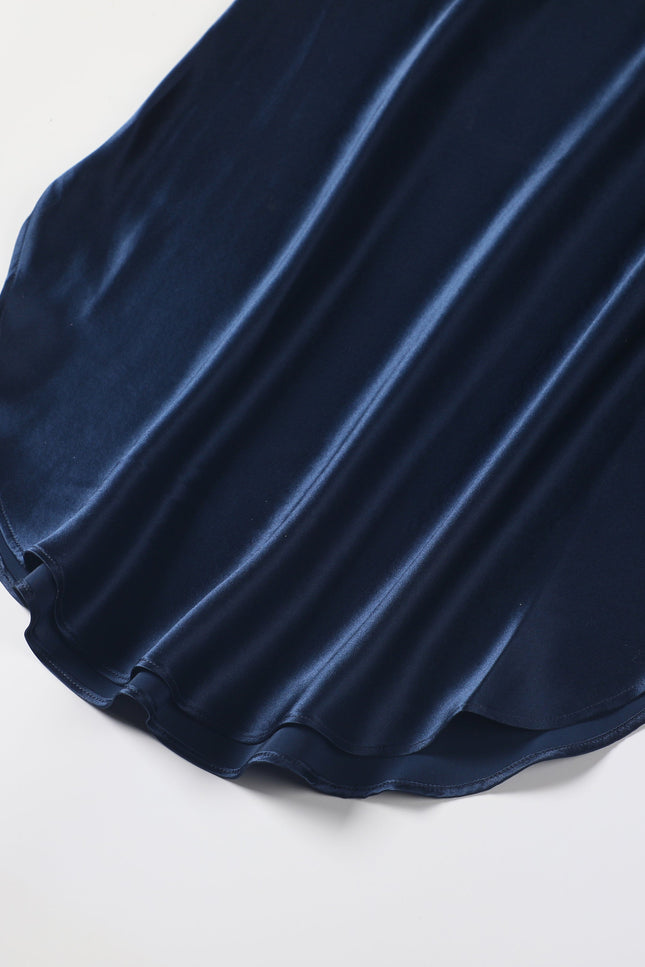 Soft Strokes Silk | Navy Float Kimono Robe & Slip Mini Dress Set