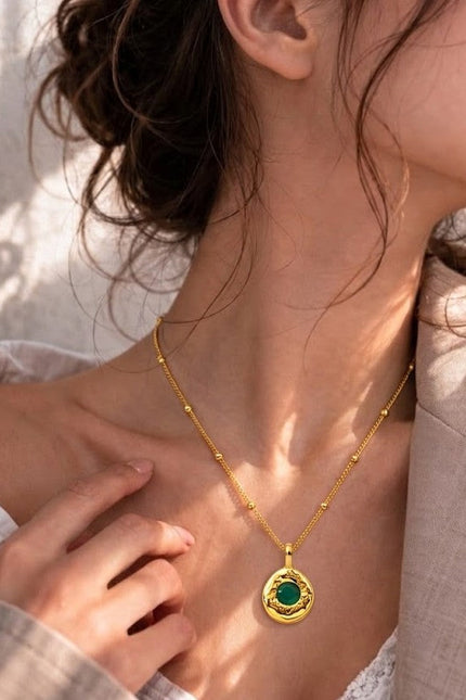 Arvino | Green Onyx Medallion 92.5 Sterling Silver Charm Necklace