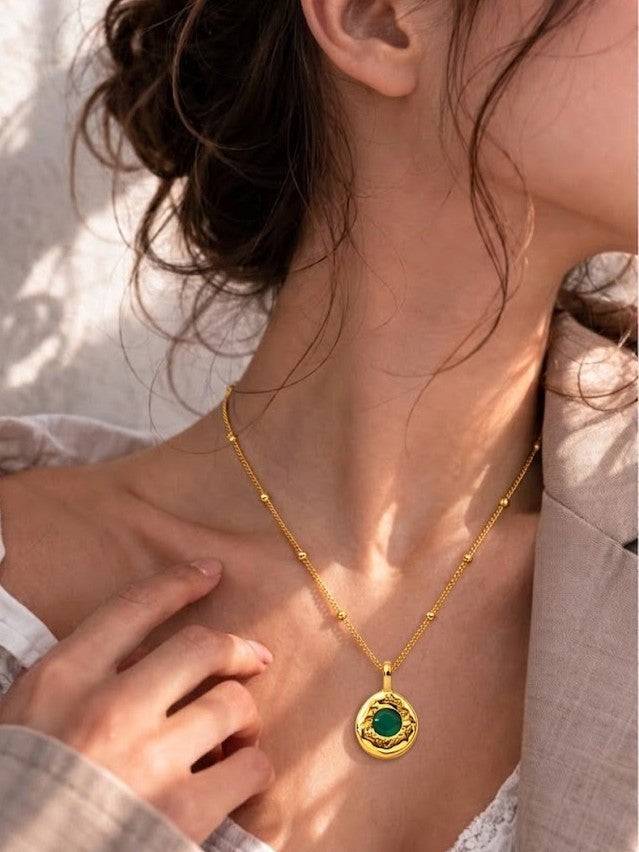 Arvino | Green Onyx Medallion 92.5 Sterling Silver Charm Necklace