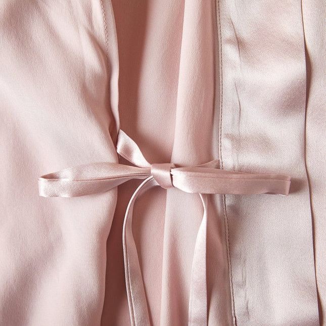 Soft Strokes Silk | Baby Pink Float Kimono Robe & Slip Mini Dress Set