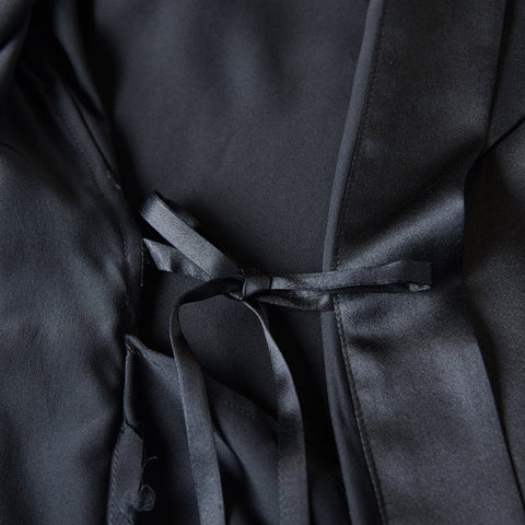 Soft Strokes Silk | Black Float Kimono Robe & Slip Mini Dress Set