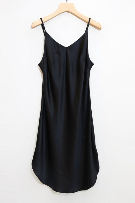 Soft Strokes Silk | River Nymph Black Slip Mini Dress