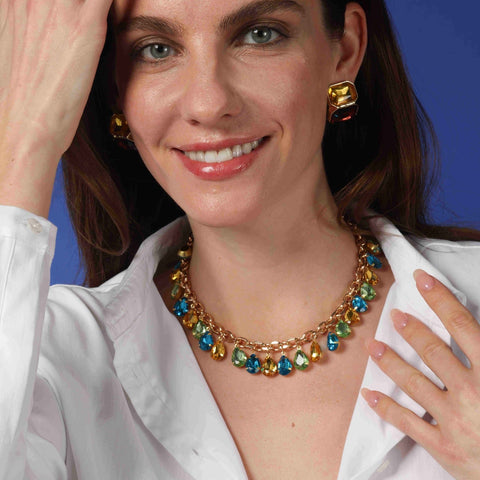 Michael Nash Jewelry | Multi Color Gold Plate Crystal Necklace