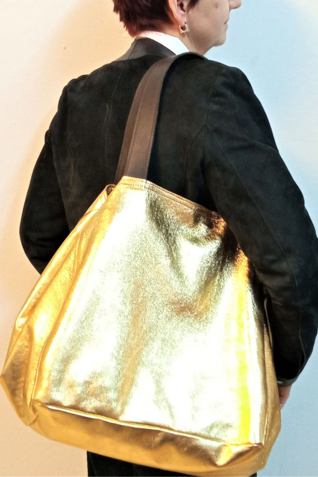 JUAN-JO I Bolso Shopping Piel Metalizado Bronce