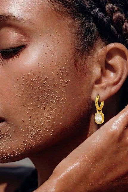 Gold Plated Crystal Drop Textured 92.5 Sterling Silver Hoop Earrings