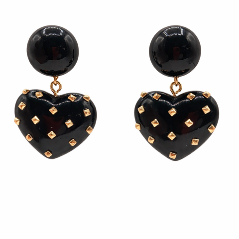 Michael Nash Jewelry | Lavinia Black Resin Studded Heart Drop Earrings
