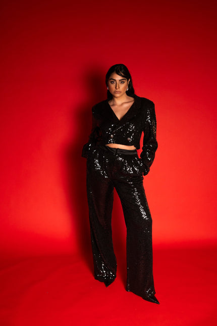 Five p.m. | Dark Blazer and Wide Leg Trousers Set