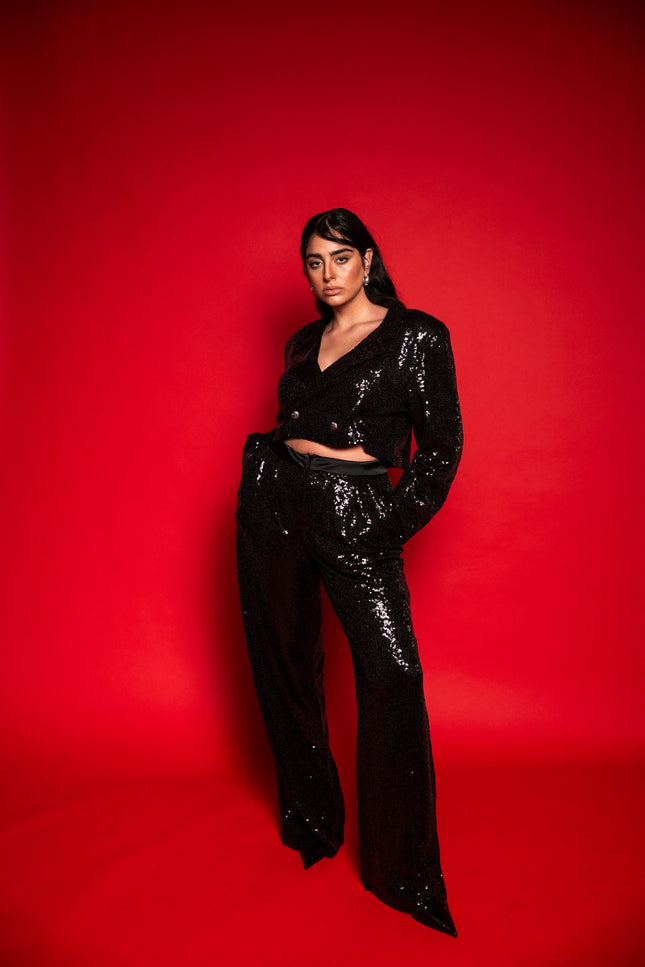 Five p.m. | Dark Blazer and Wide Leg Trousers Set