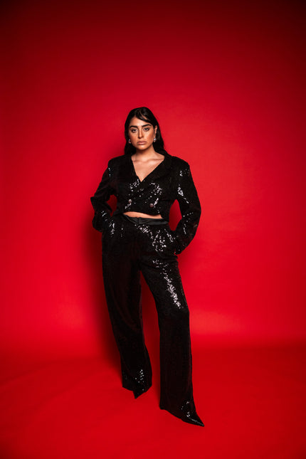 Five p.m. | Dark Blazer and Wide Leg Trousers Set