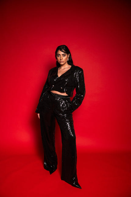 Five p.m. | Dark Blazer and Wide Leg Trousers Set