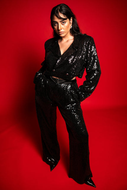 Five p.m. | Dark Blazer and Wide Leg Trousers Set