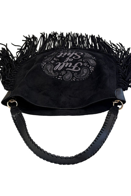 Lilly Loves | Full of Shit Paisley Black Tassel Handbag