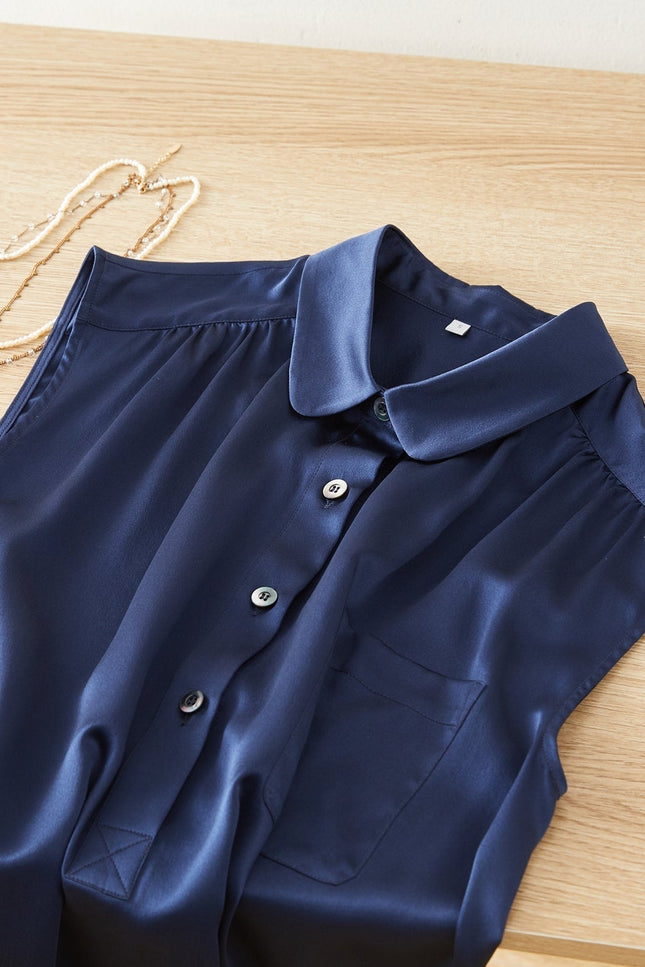 Soft Strokes Silk | Pointed Peter Pan Collar Sleeveless Auri Blouse