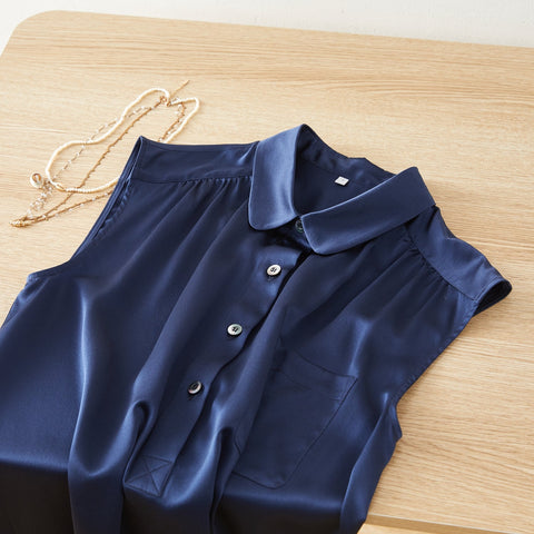 Soft Strokes Silk | Pointed Peter Pan Collar Sleeveless Auri Blouse