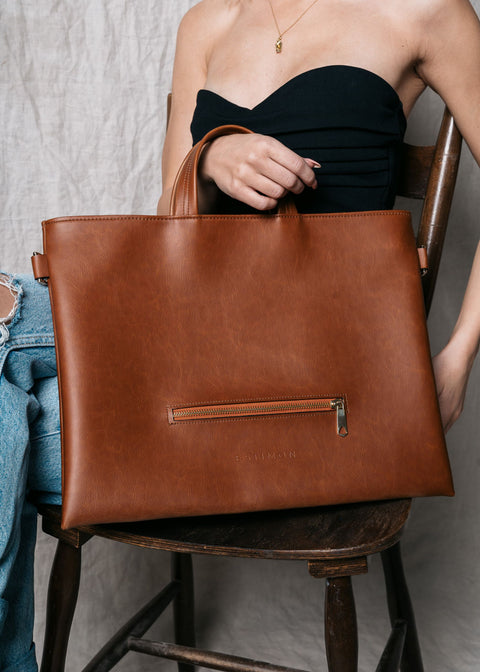 Estimon | Briefcase laptop bag corn leather cognac brown