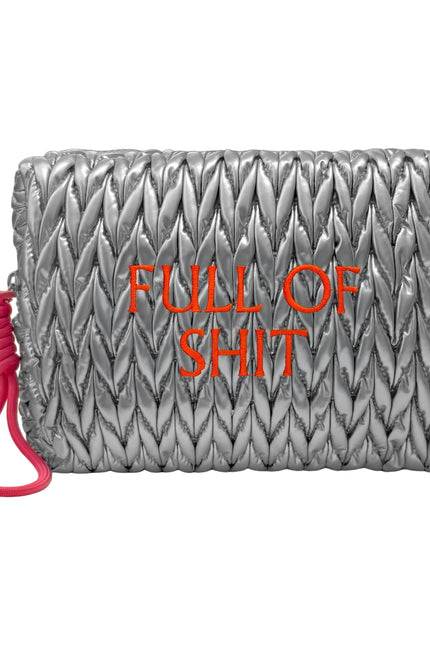 Silver LillyLovesLTD full of shit cosmetic bag, a stylish wash bag with bold printed design, ideal for makeup and toiletries.