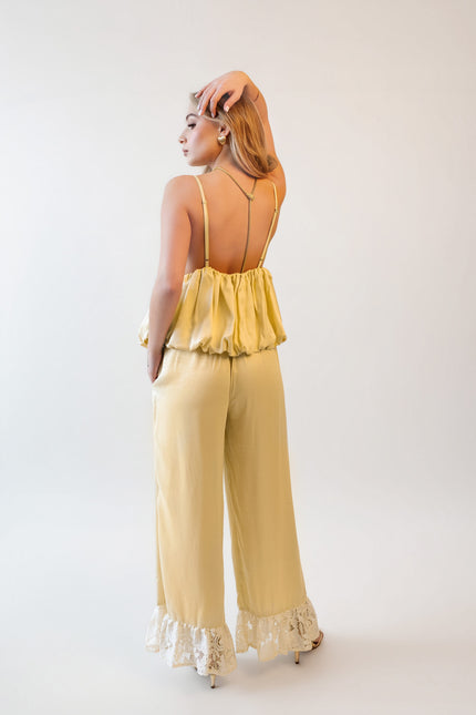 Maoconcept | Spodnie z falbanką w kolorze masełkowym