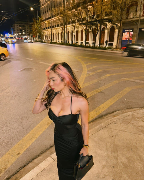 Say no more I Nastazia Ruched Black Sheer Maxi Dress