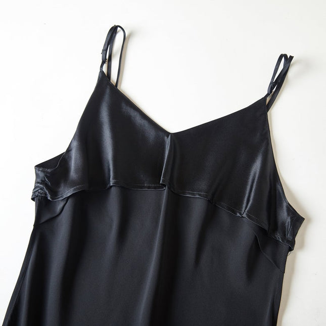 Soft Strokes Silk | River Nymph Black Slip Mini Dress