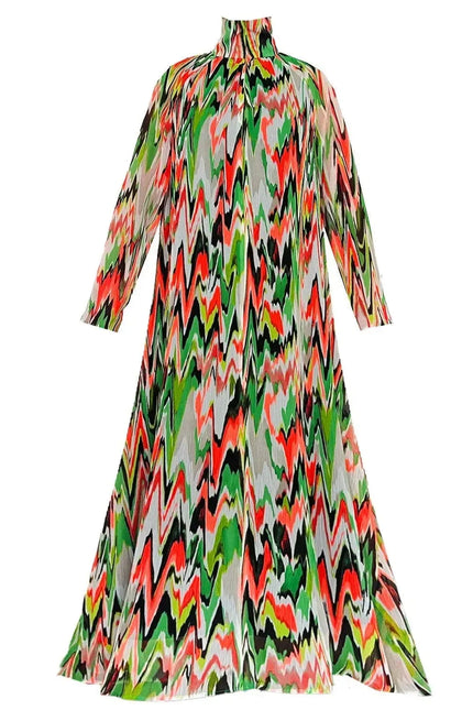 A-Line Maxi Dress - Zigzag Green Orange