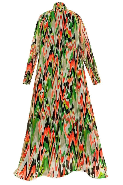 A-Line Maxi Dress - Zigzag Green Orange