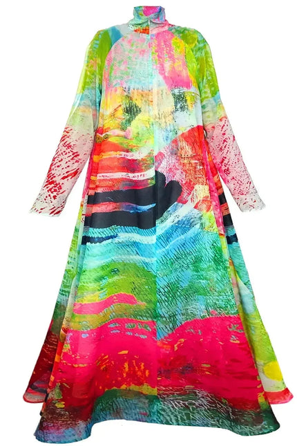 A-Line Maxi Dress - Mother Pink Red Green