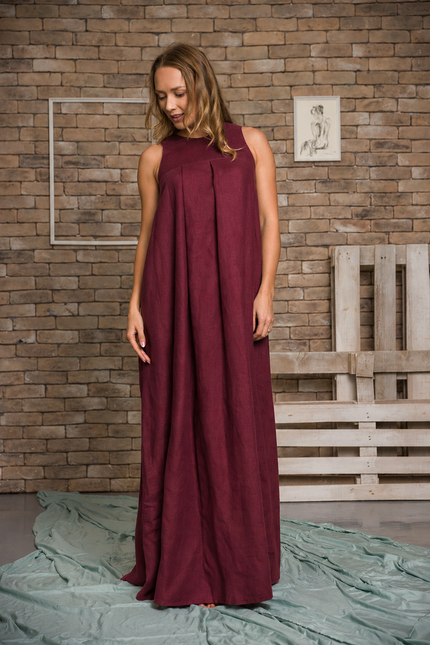 Front view of maxi linen dress