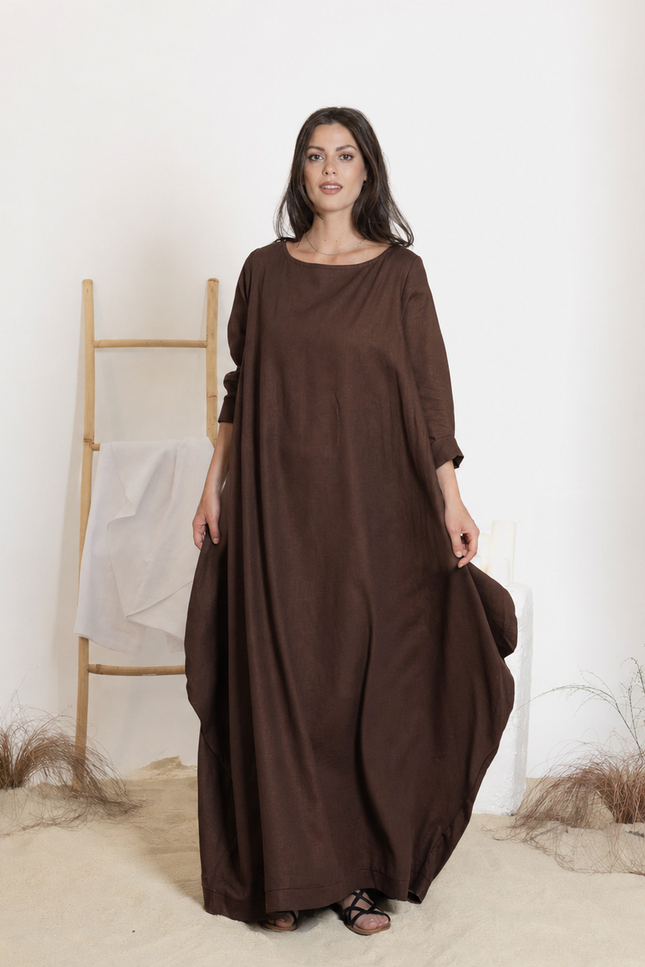 Maxi linen flared dress