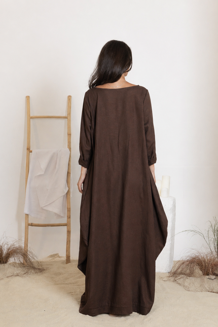 Maxi linen chocolate dress