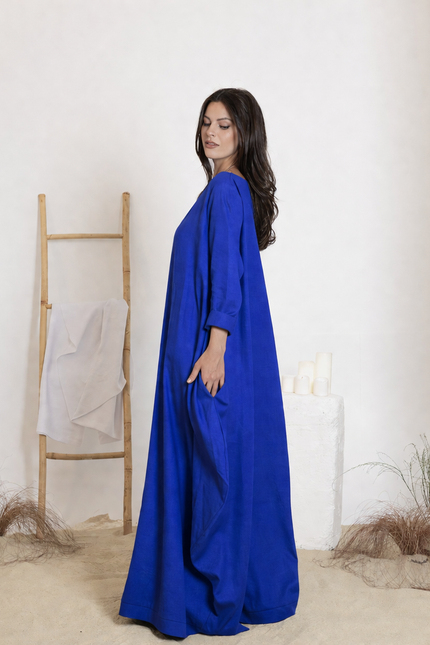 Side view of maxi linen dress