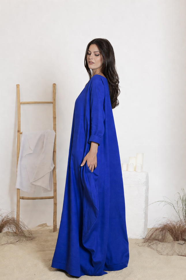 Side view of maxi linen dress