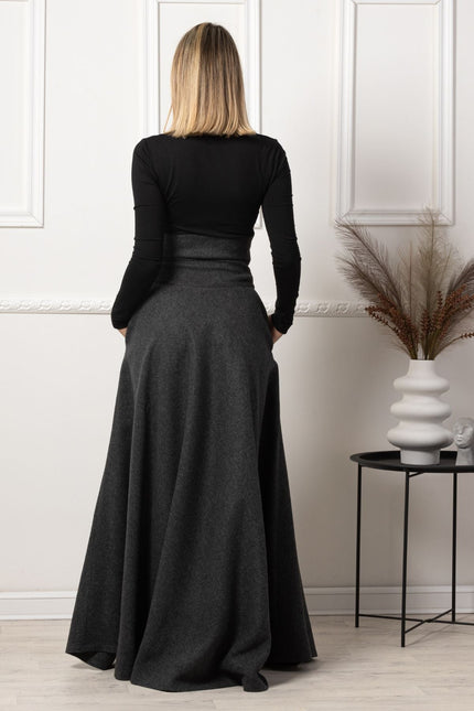 Nikka Place | Dark Gray Winter Wool Maxi Skirt
