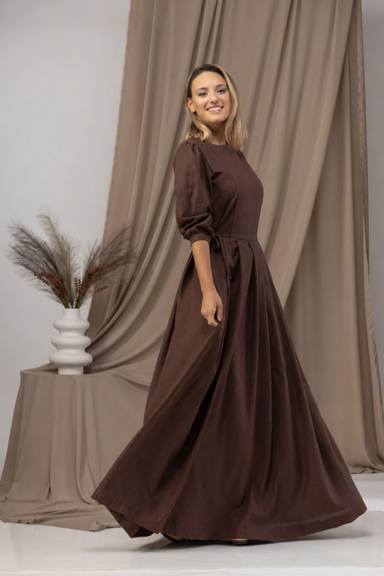 Maxi linen chocolate dress