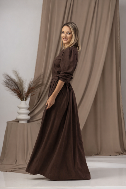 Chocolate linen dress
