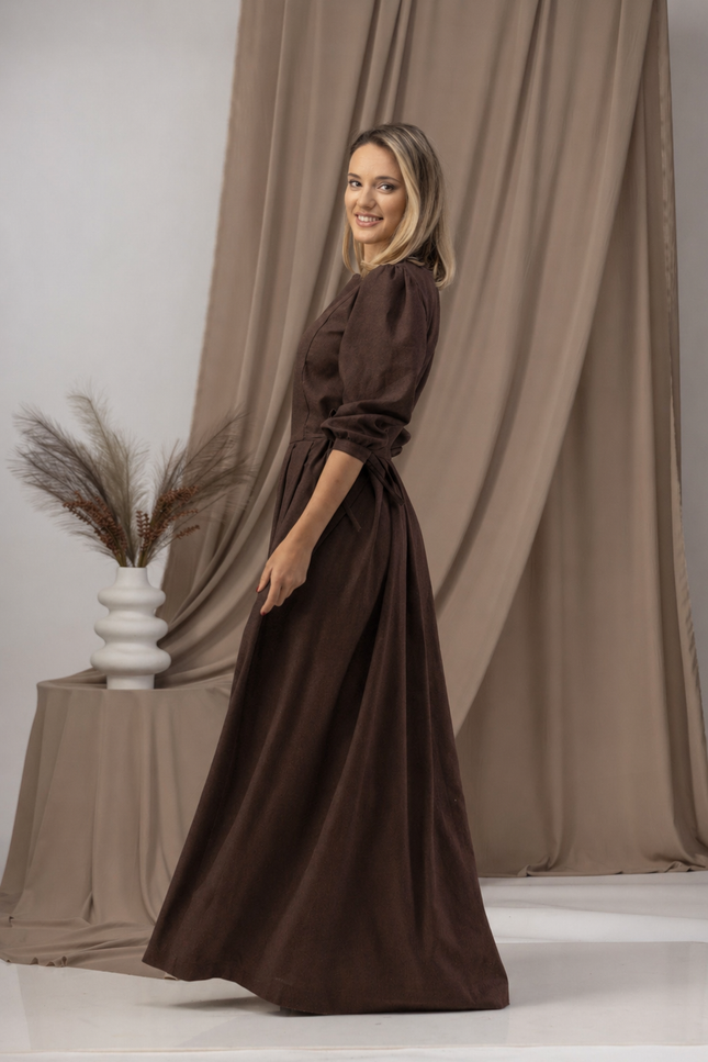 Chocolate linen dress