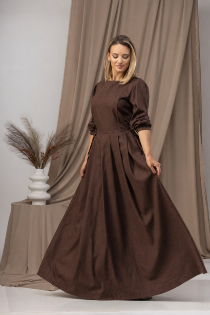 Maxi linen long-sleeve dress