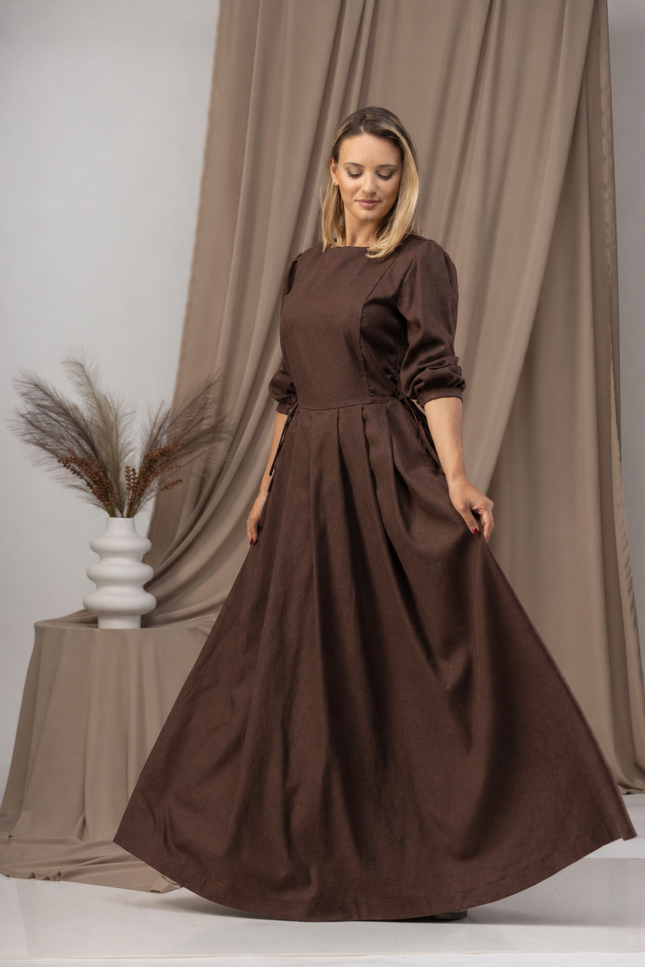 Maxi linen long-sleeve dress